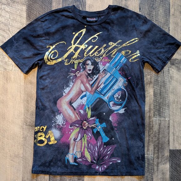 Hustler Hardcore Since ’74 T-Shirt Naked Woman & Handgun 1981